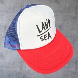 Depactus Land Sea Foam Trucker Hat Snapback Red White Blue Beach Surf Mens Cap